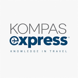 The image appears to be a logo for Kompas Express, a travel company, with the alt text: 'Kompas Express logo'.